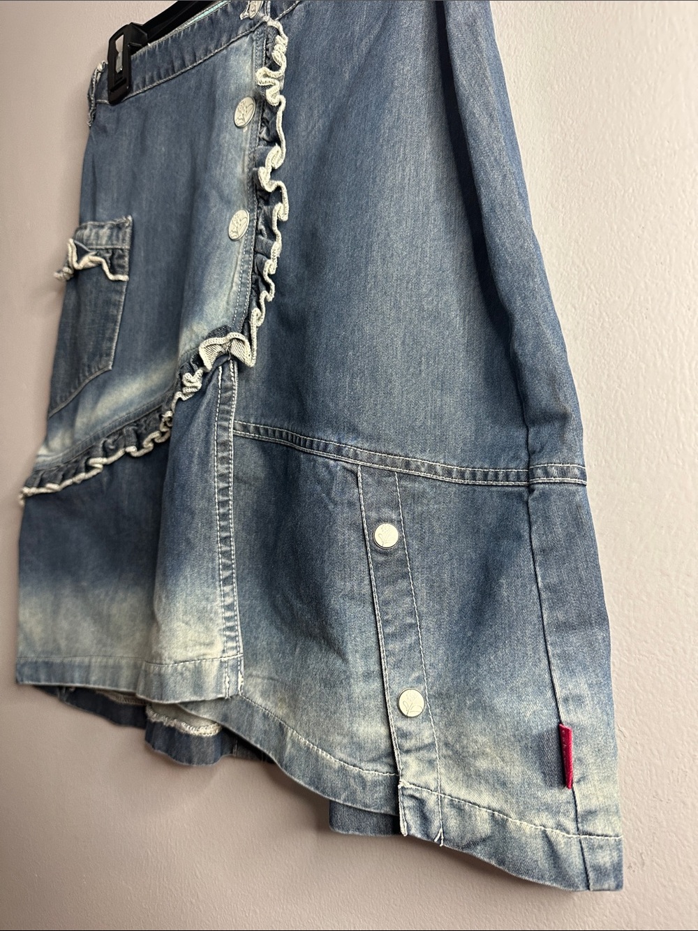 CakeWalk Denim Ruffle Button-Front Skirt - Blue - Picture 3 of 9